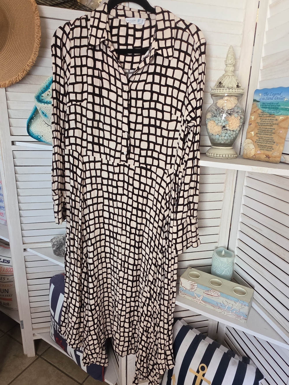 Black Grid Print Long Sleeve Midi Dress - Primark Size L - Picture 2 of 6